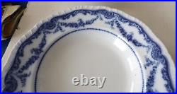 4 ANTIQUE Booths England Semi-Porcelain Cheswick Blue&White Large Soup Plates