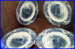 4 Antique Cauldon England Turkey Dinner Plates Blue White 10 Scalloped Rare