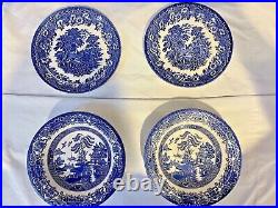 4 BILTONS England Plate Blue & White Willow Bowl & Farm House Dinner Plate