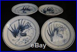 4 Chinese Ming Blue &White Porcelain Small plates. Phoenix, Wan Li. 16th/17th cen