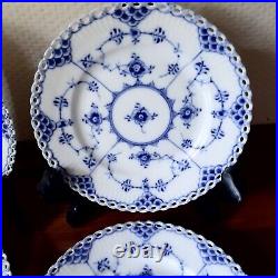 4 Old Plates 15 cm BLUE FLUTED FULL LACE # 1-1088 Royal Copenhagen 1937