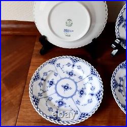 4 Old Plates 15 cm BLUE FLUTED FULL LACE # 1-1088 Royal Copenhagen 1937