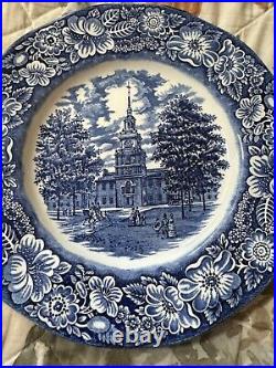 4 Staffordshire Liberty Blue Independence Hall Dinner Plates England nice