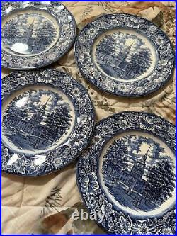 4 Staffordshire Liberty Blue Independence Hall Dinner Plates England nice