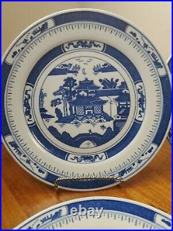 4 Vintage Chinese Export Porcelain Plates Blue & White Canton Bright Color