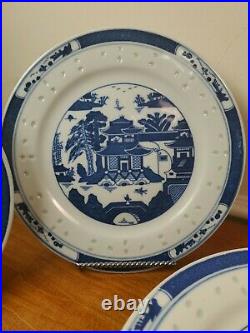 4 Vintage Chinese Export Porcelain Plates Blue & White Canton Bright Color