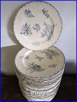 59 x Antique French Le Grand Dépôt Dinner Plates Blue and White Transferware