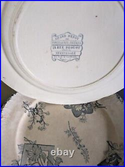 59 x Antique French Le Grand Dépôt Dinner Plates Blue and White Transferware