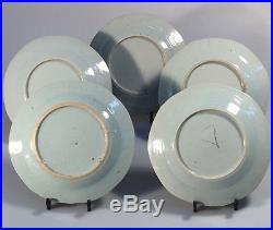 5 Antique Canton ware Chinese export Blue and White plates