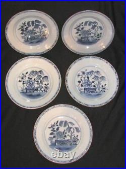 5 Antique Chinese Blue and White Plates Kangxi Period