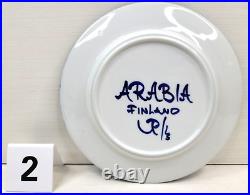 5 Arabia Finland Valencia Salad Plates Set Vintage Blue White Swirls Dishes Lot