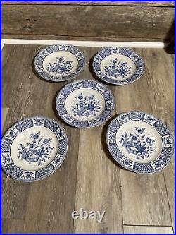 5 Plates Porcelain Blue & White Sarreguemines Galeries Lafayette 20th France