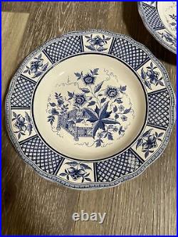 5 Plates Porcelain Blue & White Sarreguemines Galeries Lafayette 20th France