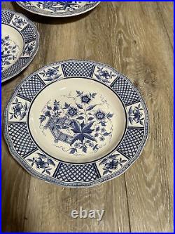 5 Plates Porcelain Blue & White Sarreguemines Galeries Lafayette 20th France