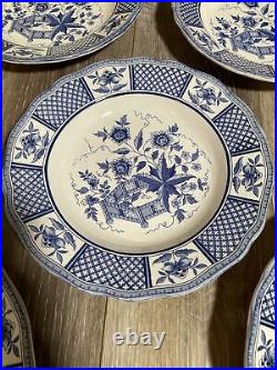 5 Plates Porcelain Blue & White Sarreguemines Galeries Lafayette 20th France