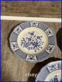 5 Plates Porcelain Blue & White Sarreguemines Galeries Lafayette 20th France