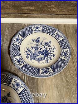 5 Plates Porcelain Blue & White Sarreguemines Galeries Lafayette 20th France