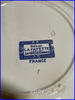 5 Plates Porcelain Blue & White Sarreguemines Galeries Lafayette 20th France