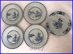 5 Qianlong Period Blue & White Plates 22.8 cm Long/Wide- A/F