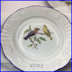(5) Vista Alegre Portugal Porcelain Salad / Dessert Plates Birds Blue Trim NICE