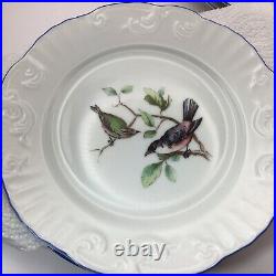 (5) Vista Alegre Portugal Porcelain Salad / Dessert Plates Birds Blue Trim NICE
