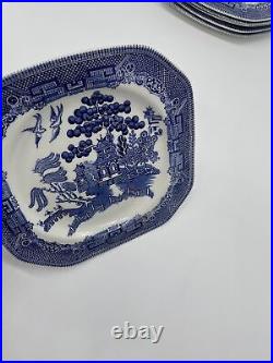 6 Johnson Brothers Willow Blue Square Salad Plate Set 7.75 Blue White Plates