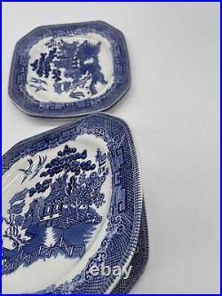 6 Johnson Brothers Willow Blue Square Salad Plate Set 7.75 Blue White Plates