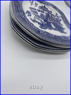 6 Johnson Brothers Willow Blue Square Salad Plate Set 7.75 Blue White Plates