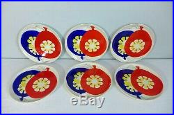 6 Mancioli Balloon Dinner Plates RARE Hand Painted China 10.25 Red Blue White