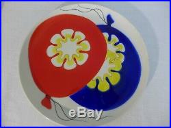 6 Mancioli Balloon Dinner Plates RARE Hand Painted China 10.25 Red Blue White