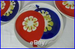 6 Mancioli Balloon Dinner Plates RARE Hand Painted China 10.25 Red Blue White