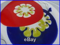 6 Mancioli Balloon Dinner Plates RARE Hand Painted China 10.25 Red Blue White