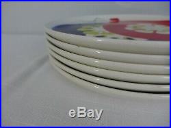 6 Mancioli Balloon Dinner Plates RARE Hand Painted China 10.25 Red Blue White