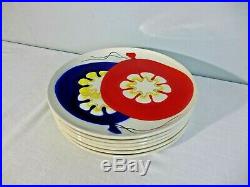 6 Mancioli Balloon Dinner Plates RARE Hand Painted China 10.25 Red Blue White