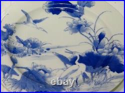 6 Old Japanese Blue White Imari Plates Butterfly Crane Mums Lotus Fine Porcelain