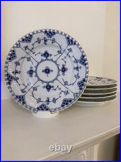 6 ROYAL COPENHAGEN BLUE FLUTED FULL LACE Salad Side Plate 1087 17.5cm 1st Qual