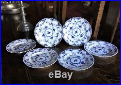 6 Royal Copenhagen 1st Quality Blue & White Fluted Full Lace Side Plates -1087