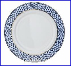 6 Russian Cobalt Blue Net Dessert Plates 7 Petersburg 24K Gold Bone China