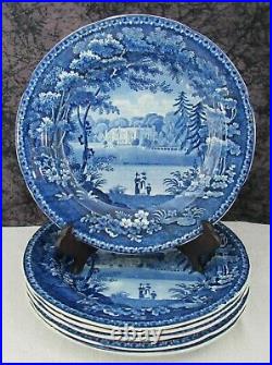 (6) Staffordshire Blue Transferware Wistow Hall Leicestershire 8 3/4 Plates