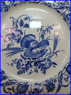 6 Vintage Wedgwood Etruria Blue & White Cornflower 10.25 Dinner Plate England