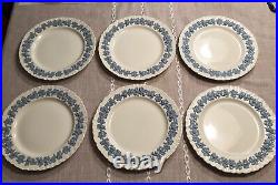 6 Wedgwood Etruria & Barlaston Embossed Queensware Blue White Dinner Plate 10