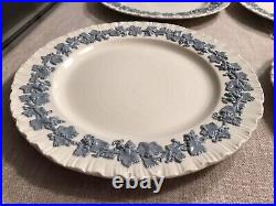 6 Wedgwood Etruria & Barlaston Embossed Queensware Blue White Dinner Plate 10