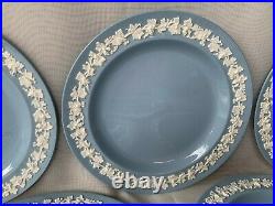 6 Wedgwood Queensware Cream / White Grapes on Lavender / Blue Luncheon Plates