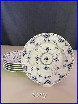 6 x ROYAL COPENHAGEN BLUE FLUTED FULL LACE Salad Plates Lunch 1086 20cm 1st Qual