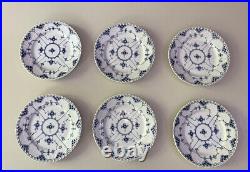 6 x ROYAL COPENHAGEN BLUE FLUTED FULL LACE Salad Plates Lunch 1086 20cm 1st Qual