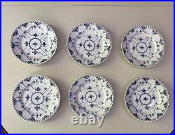 6 x ROYAL COPENHAGEN BLUE FLUTED FULL LACE Salad Plates Lunch 1086 20cm 1st Qual