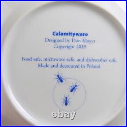 6pc Calamityware by Don Moyer 3 Soup Bowls 3 Salad Plates Poland Blue & White