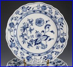6pc Meissen Blue Onion Luncheon Plates Crossed Swords backstamp, blue on white