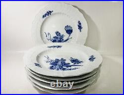 6x Royal Copenhagen Blue Flowers Curved Dinner Plates 1621 Diameter 25 cm