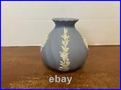 70% OFF ALL! Wedgwood Miniature SQUAT White On Blue Jasperware Floral Vase